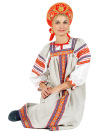 Русский народный костюм льняной комплект бежевый \"Забава\": сарафан и блузка, XL-XXXL