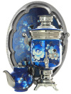 Набор самовар электрический 3 литра \"Жостово на синем\" с автоматическим отключением при закипании, арт. 130588к