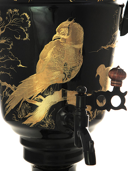 Электрический самовар 4 л с гравировкой "Золотая птица" покрытие черный никель, арт. 130593