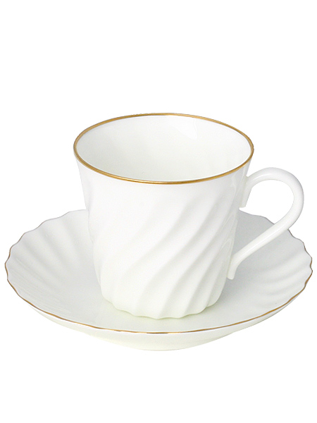 Кофейная чашка с блюдцем форма \"Витая\", рисунок \"Золотой кантик\", Императорский фарфоровый завод