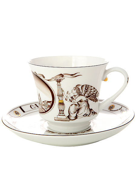 Чашка с блюдцем чайная форма "Банкетная", рисунок "Исаакиевский собор", Императорский фарфоровый завод