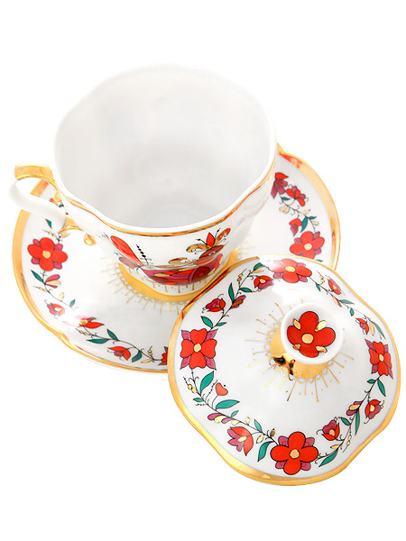 Чашка чайная с крышечкой и блюдцем форма "Подарочная-2", рисунок "Сувенир", Императорский фарфоровый завод