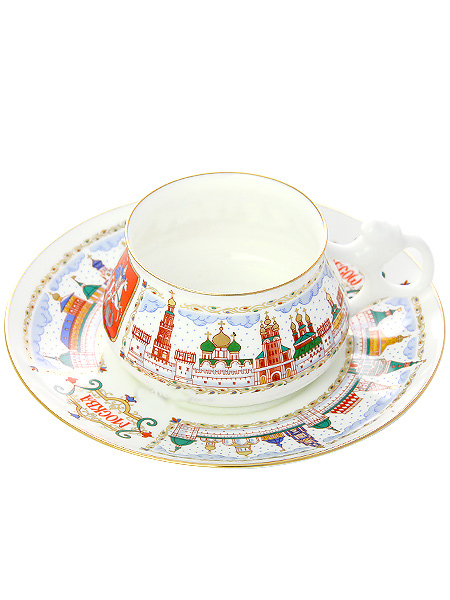 Чашка с блюдцем чайная форма \"Билибина\", рисунок \"Москва златоглавая\", Императорский фарфоровый завод
