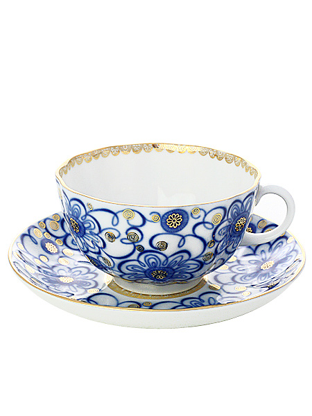 Чашка с блюдцем чайная форма \"Тюльпан\", рисунок \"Вьюнок\", Императорский фарфоровый завод