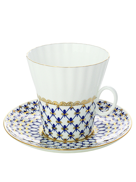 Чашка с блюдцем чайная форма \"Одуванчик\", рисунок \"Кобальтовая сетка\", Императорский фарфоровый завод