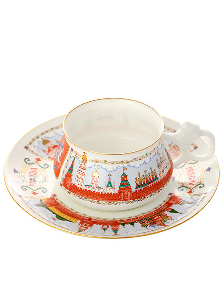 Чашка с блюдцем чайная форма \"Билибина\", рисунок \"Московский кремль\", Императорский фарфоровый завод