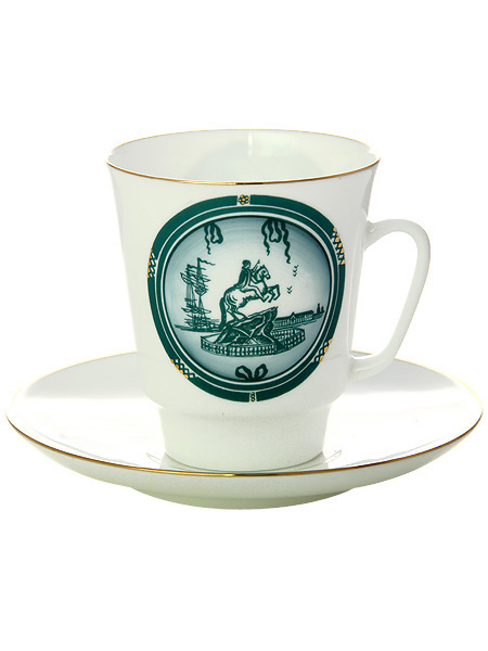 Чашка с блюдцем чайная форма \"Майская\", рисунок \"Виды Санкт-Петербурга\", Императорский фарфоровый завод