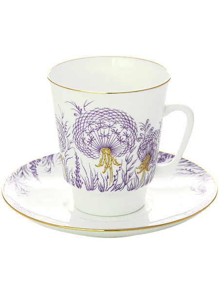 Чашка с блюдцем чайная форма \"Майская\", рисунок \"Одуванчики\", Императорский фарфоровый завод
