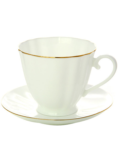 Чашка с блюдцем чайная форма \"Гвоздика\", рисунок \"Золотой кантик\", Императорский фарфоровый завод