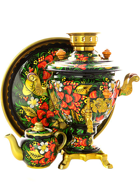 Набор самовар электрический 2 литра с чайником художественная роспись \"Хохлома классическая\", арт. 130329
