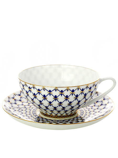 Чашка с блюдцем чайная форма \"Купольная\", рисунок \"Кобальтовая сетка\", Императорский фарфоровый завод