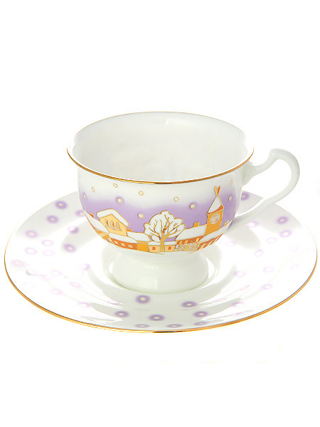 Чашка с блюдцем чайная форма \"Айседора\", рисунок \"Снегопад\", Императорский фарфоровый завод