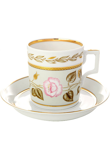 Чашка с блюдцем чайная форма \"Гербовая\", рисунок \"Нефритовый фон\" №2, Императорский фарфоровый завод