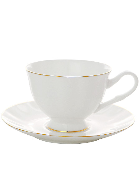 Чашка с блюдцем чайная форма \"Нега\", рисунок \"Золотая лента\", Императорский фарфоровый завод