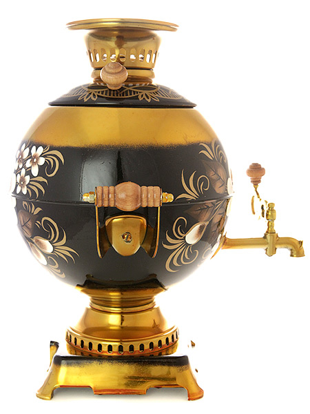 Электрический самовар 5 литров с художественной росписью "Жостово на черном фоне", "шар", арт. 110487