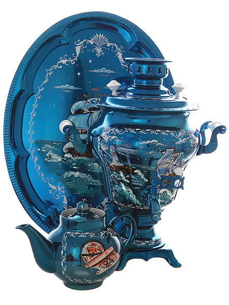 Электрический самовар в наборе 3 литра с художественной росписью \"Морской пейзаж\" с автоматическим отключением при закипании, арт. 130259к