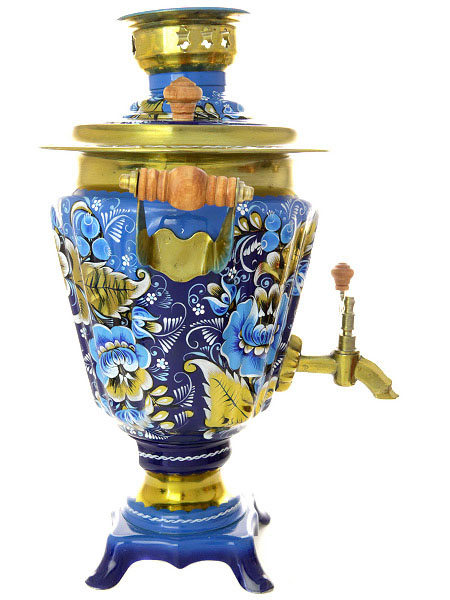 Набор самовар электрический 3 литра с художественной росписью "Кудрина на голубом фоне", арт. 121211