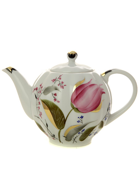 Чайник заварочный форма \"Тюльпан\", рисунок \"Розовые тюльпаны\", Императорский фарфоровый завод