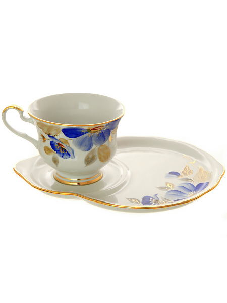 Чашка с блюдцем чайная форма \"Весенний\" рисунок \"Синий цветок\", Дулевский фарфор