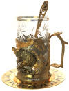 Чайный набор \"Медведи 2\" (подстаканник, ложка, блюдце, хрусталь) Златоуст