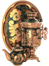 Набор самовар электрический 3 литра с художественной росписью \"Золотые цветы на черном фоне\" с медным напылением, арт. 140637