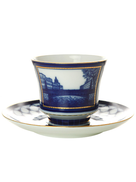 Чашка с блюдцем чайная форма \"Банкетная\" рисунок \"Поцелуев мост\", Императорский фарфоровый завод
