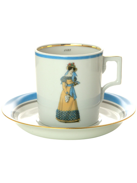 Чашка с блюдцем чайная форма \"Гербовая\" рисунок \"Modes de Paris 1823\", Императорский фарфоровый завод