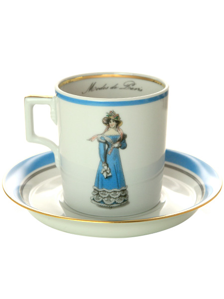 Чашка с блюдцем чайная форма "Гербовая" рисунок "Modes de Paris 1823", Императорский фарфоровый завод