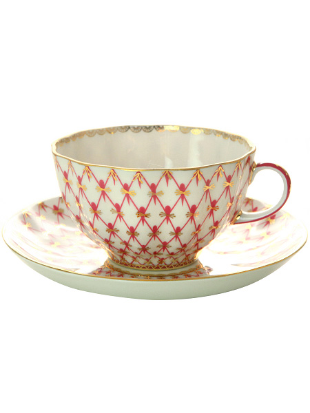Чашка с блюдцем чайная форма \"Тюльпан\" рисунок \"Сетка-блюз\", Императорский фарфоровый завод