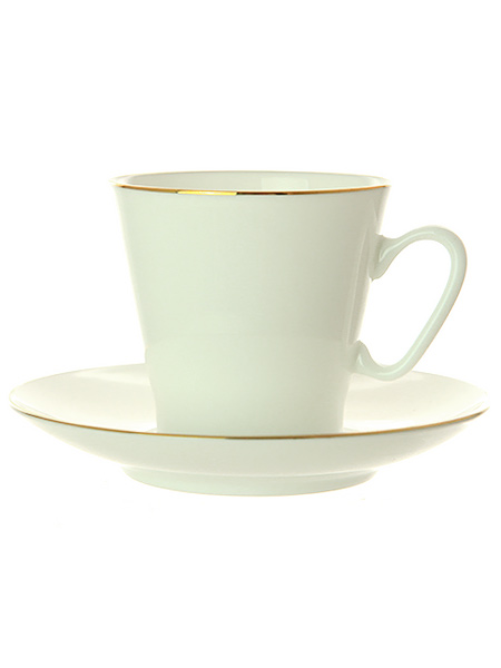 Кофейная чашка с блюдцем форма \"Черный кофе\" рисунок \"Золотой кантик\", Императорский фарфоровый завод
