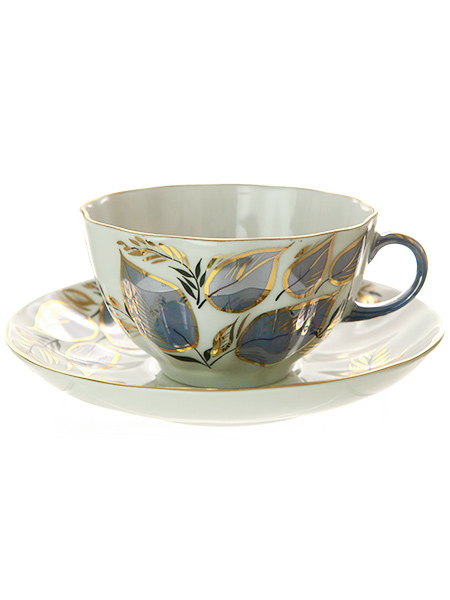 Чашка с блюдцем чайная форма \"Тюльпан\" рисунок \"Лунный\", Императорский фарфоровый завод