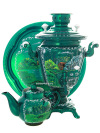 Набор самовар электрический 3 литра с художественной росписью \"Пейзаж на зеленом фоне\", арт. 155656