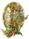 Набор самовар электрический 3 литра с художественной росписью \"Яблоки на зеленом фоне\", арт. 130466