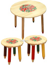 Набор детской мебели Хохлома \"Светлячок\" - стол и 2 табурета из дерева с художественной росписью, арт. 7257-7406-2