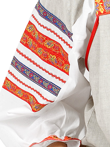 Русский народный костюм льняной комплект бежевый "Забава": сарафан и блузка, XL-XXXL