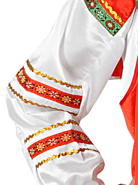 Русский народный костюм женский атласный комплект красный "Василиса": сарафан и блузка, XL-XXXL
