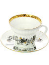 Чашка с блюдцем чайная форма \"Волна\" рисунок \"Тонкие веточки\", Императорский фарфоровый завод