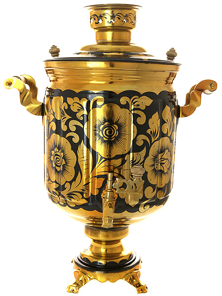 Самовар электрический 10 литров с художественной росписью \"Золотые цветы на черном фоне\", арт. 140218