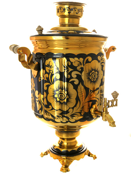 Самовар электрический 10 литров с художественной росписью "Золотые цветы на черном фоне", арт. 140218