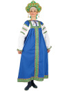 Русский народный костюм льняной комплект синий \"Забава\": сарафан и блузка, XL-XXXL