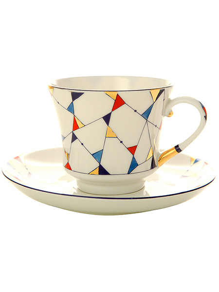 Чашка с блюдцем чайная форма \"Банкетная\" рисунок \"Калейдоскоп\", Императорский фарфоровый завод