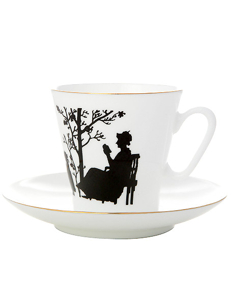 Кофейная чашка с блюдцем форма \"Черный кофе\" рисунок \"Семья\", серия \"Силуэты\", Императорский фарфоровый завод
