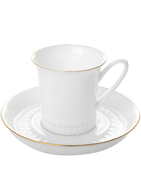 Кофейная чашка с блюдцем (кофейная пара) форма \"Вертикаль\" рисунок \"Золотая отводка\", Императорский фарфоровый завод