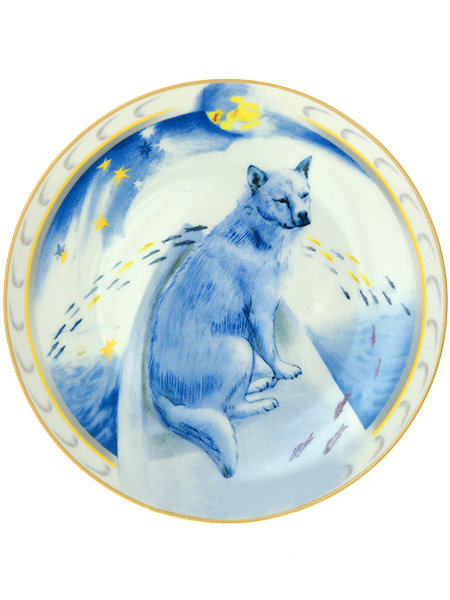 Декоративная тарелка форма \"Эллипс\", рисунок \"В лодке\", Год собаки, Императорский фарфоровый завод