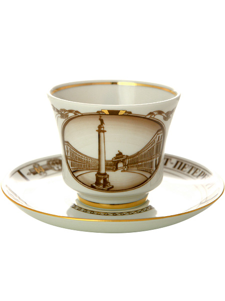 Чашка с блюдцем чайная форма \"Банкетная\", рисунок \"Дворцовая площадь\", Императорский фарфоровый завод