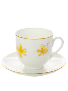 Кофейная чашка с блюдцем форма \"Ландыш\", рисунок \"Желтые цветы\", Императорский фарфоровый завод