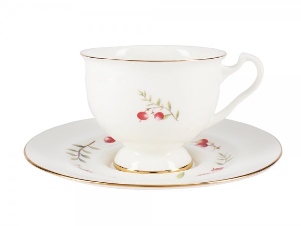 Чашка с блюдцем чайная форма \"Айседора\", рисунок \"Клюква\", Императорский фарфоровый завод