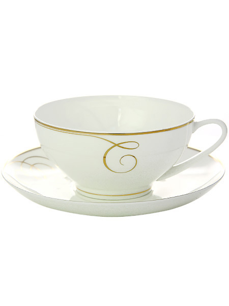 Чашка с блюдцем чайная форма \"Купольная\" рисунок \"Золотые завитки\", Императорский фарфоровый завод