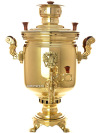 Комбинированный самовар 5 литров желтый \"цилиндр\" с накладным Гербом РФ, арт. 331016