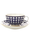 Чашка с блюдцем чайная форма \"Тюльпан\", рисунок \"Кобальтовая клетка\", Императорский фарфоровый завод